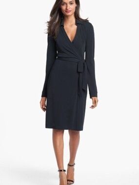 Diane Von Furstenberg M Iconic Wrap Dress Black Long Sleeve Portugal